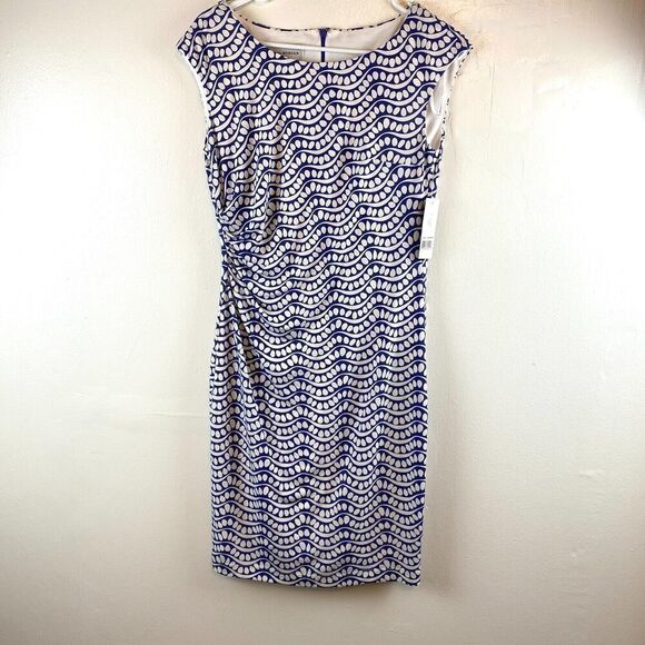 Donna Morgan Darleene Jersey Dress Purple Geometric Print Waves Size 6 Office - Picture 1 of 13